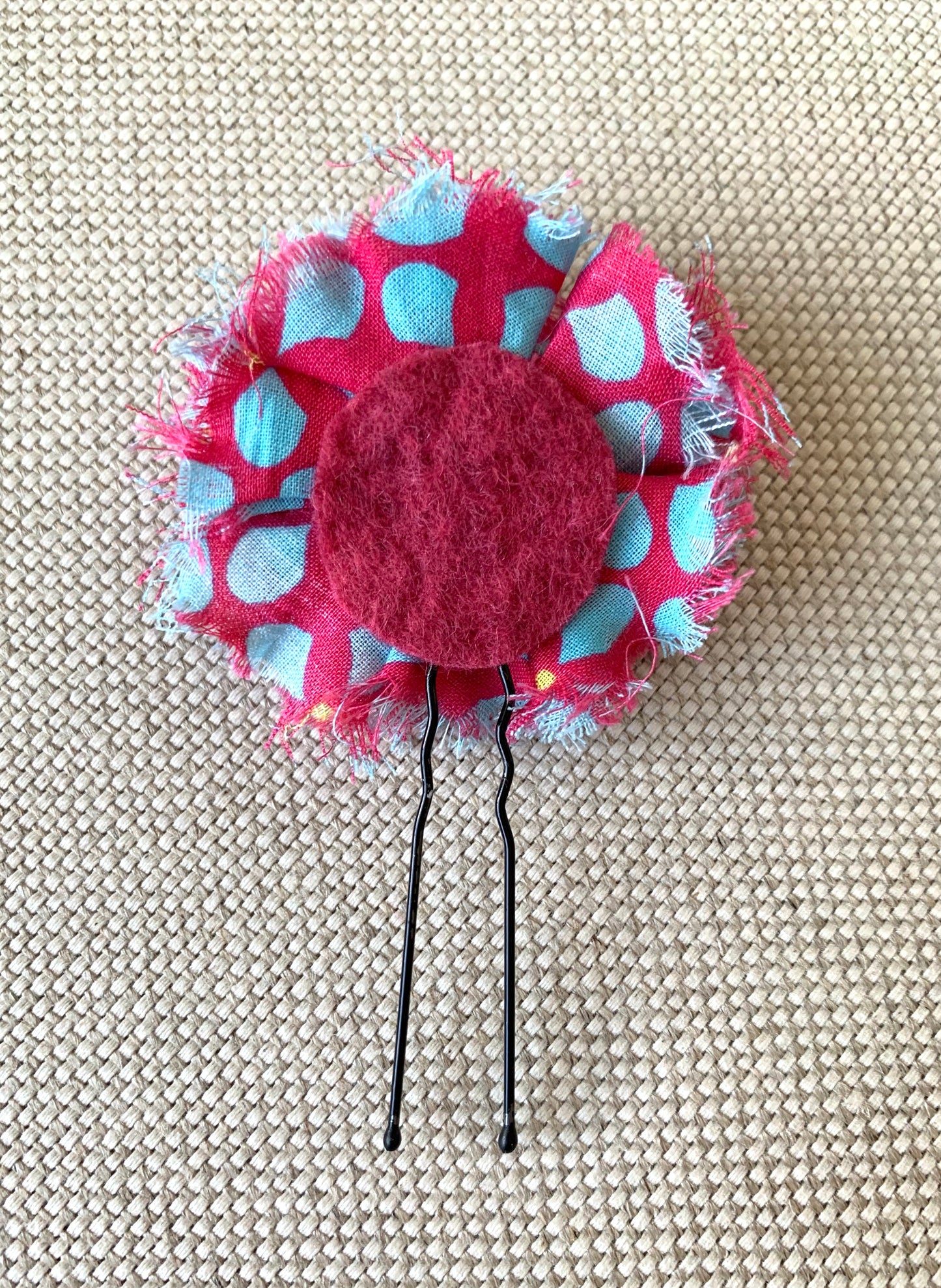 Beaded Flower Hairpins SET OF 3 Pink & Blue