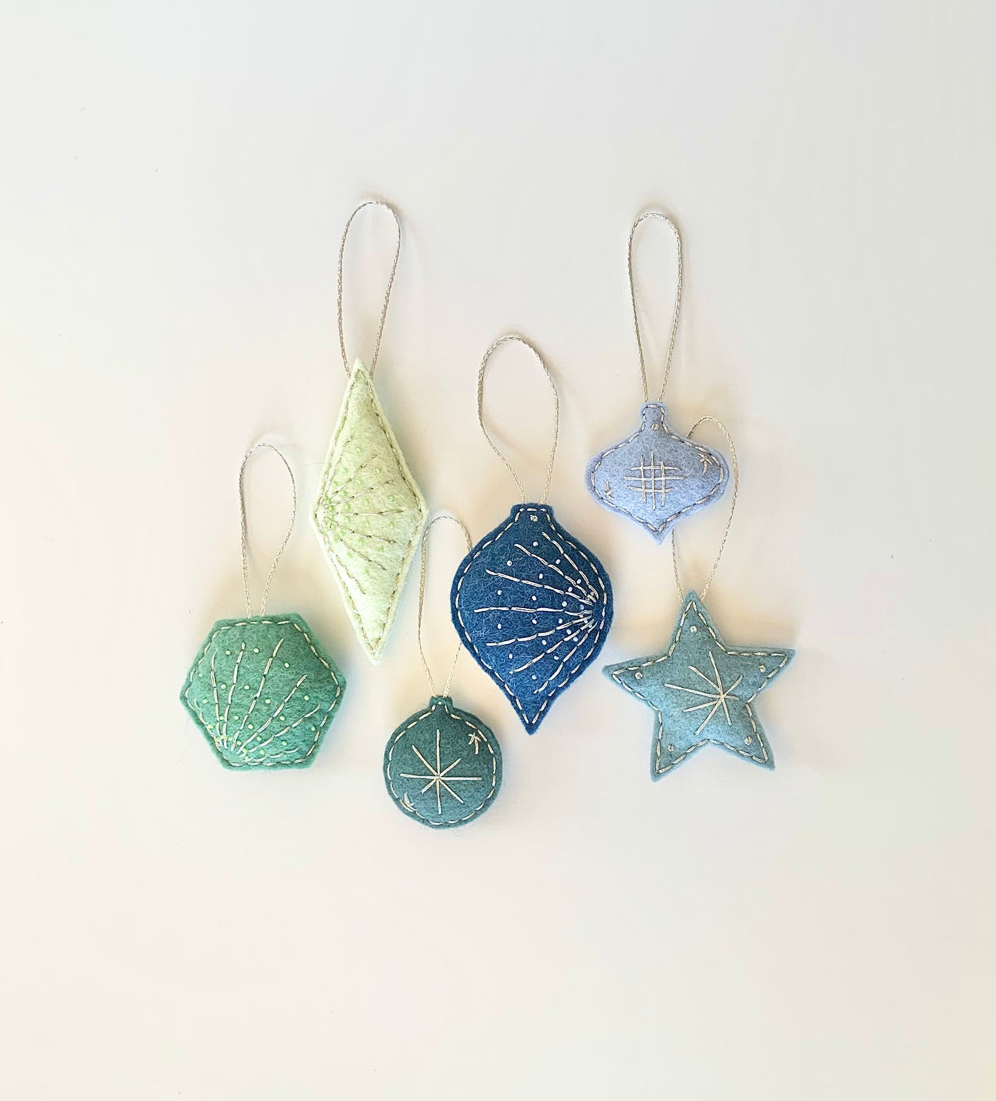 Holiday Ornaments SET OF 6 Blue & Green