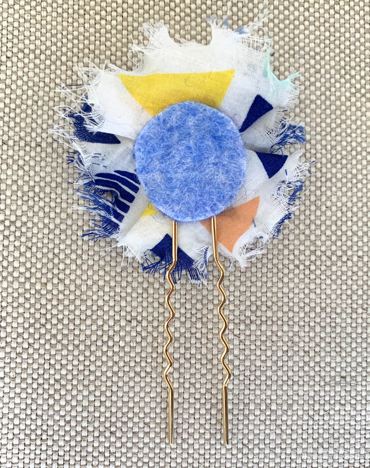 Beaded Flower Hairpins SET OF 3 Blue & White