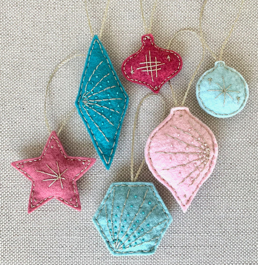 Holiday Ornaments SET OF 6 Pink & Blue
