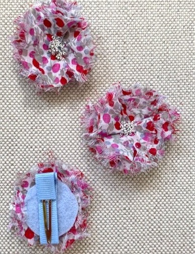 Beaded Flower Hair Clips SET OF 3 Red & Pink