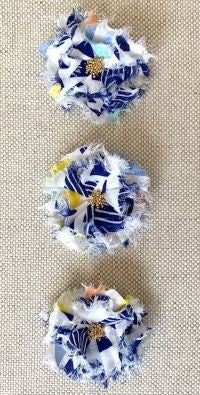 Beaded Flower Hair Clips SET OF 3 Blue & White