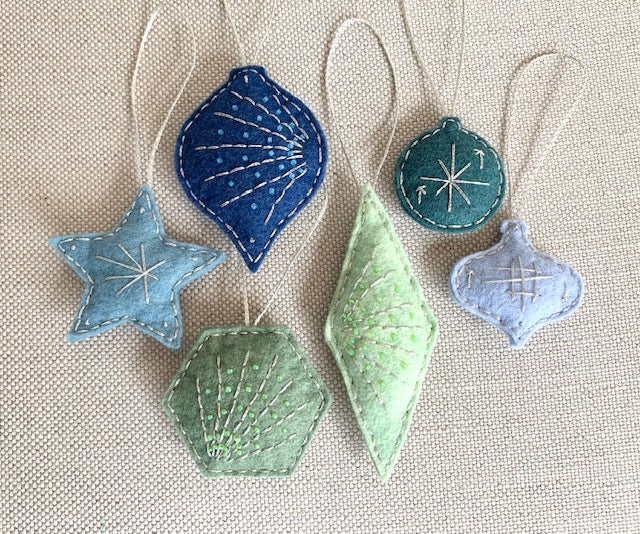 Holiday Ornaments SET OF 6 Blue & Green