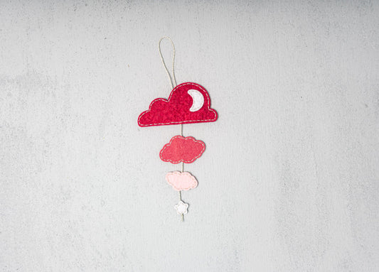 Cloudy Night Wall Decor READY-MADE Red & Pink